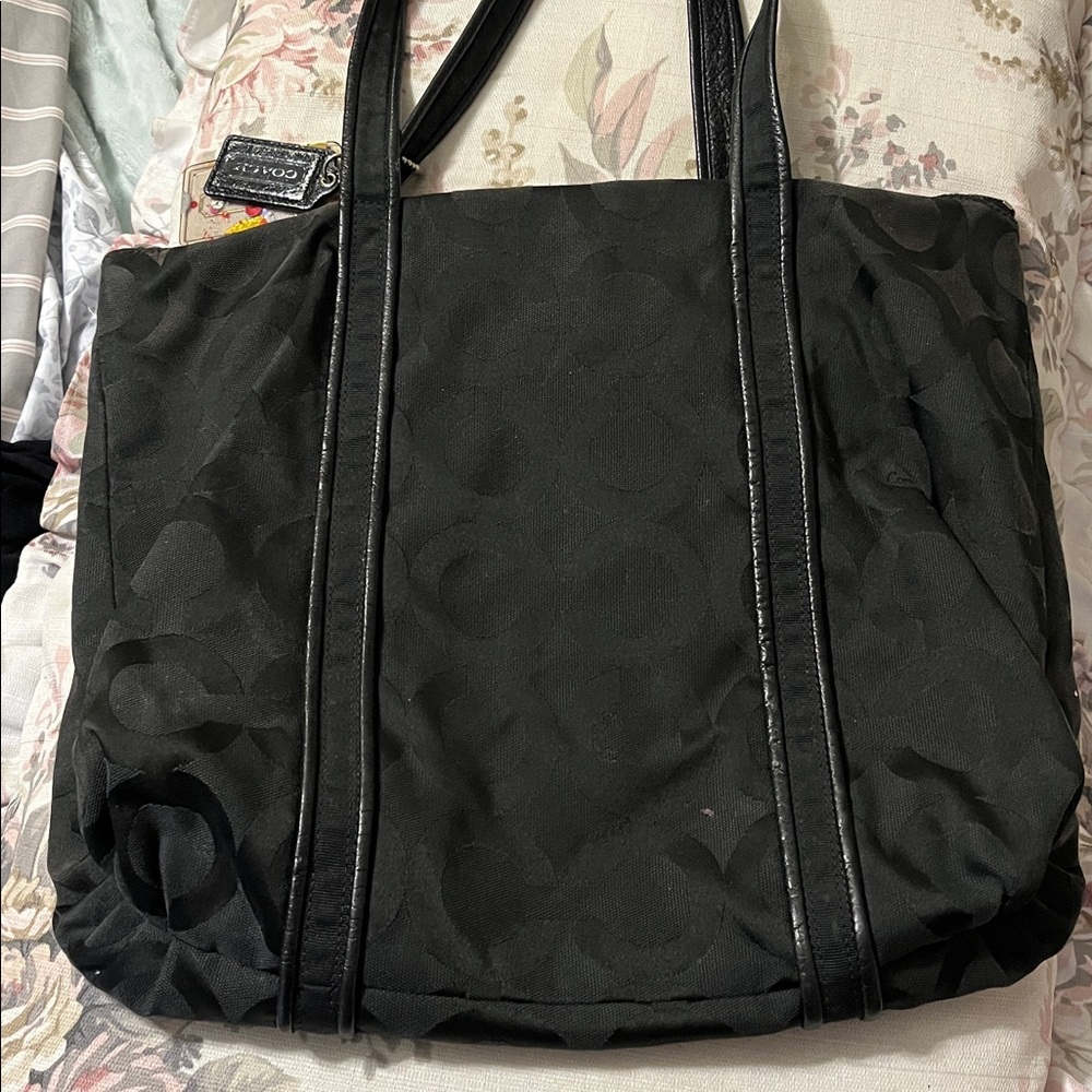 COACH Black Signature Jacquard Tote bag purse Poppy numbered - Picture 5 of 9